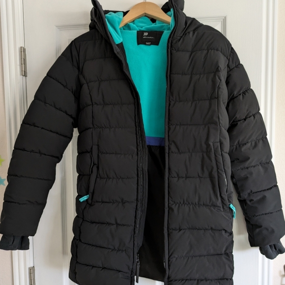 All in Motion Girls hooded puffer Winter Jacket XL Black - Picture 2 of 6